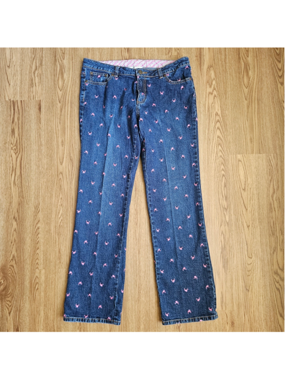 Vintage Y2K Lilly Pulitzer Whale AOP Denim Straight Jeans Low Rise Womens 10